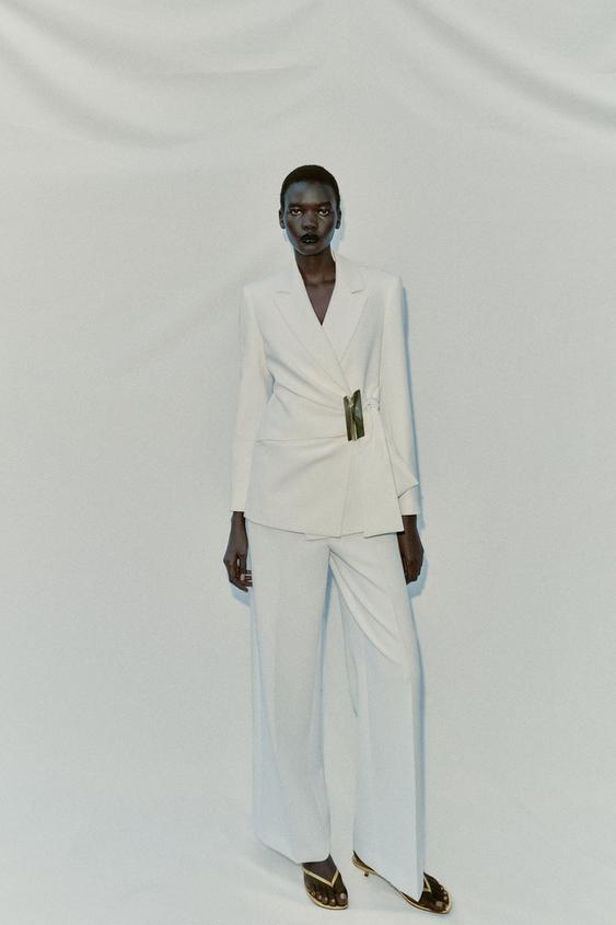 HIGH-WAIST STRAIGHT-LEG TROUSERS - Oyster-white by Zara - Image 0