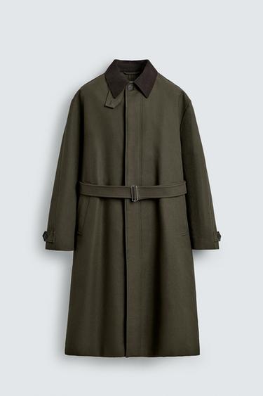 CONTRAST COLLAR TRENCH COAT - Dark green by Zara