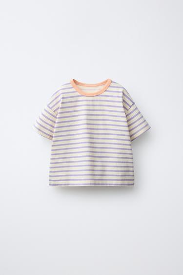 STRIPED T-SHIRT - Mauve by Zara