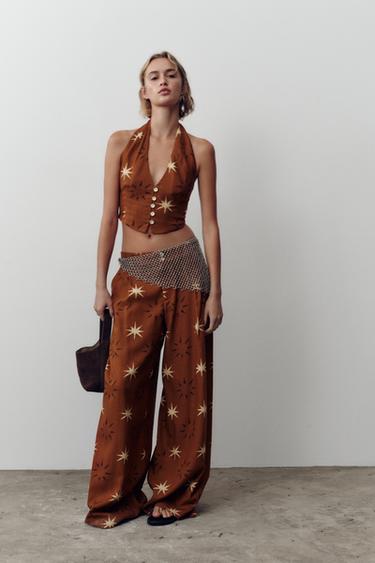 SUN PRINT LINEN BLEND TOP - Terracotta by Zara - Image 0
