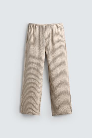STRIPED WRINKLED-EFFECT FLOWING TROUSERS - Ecru by Zara
