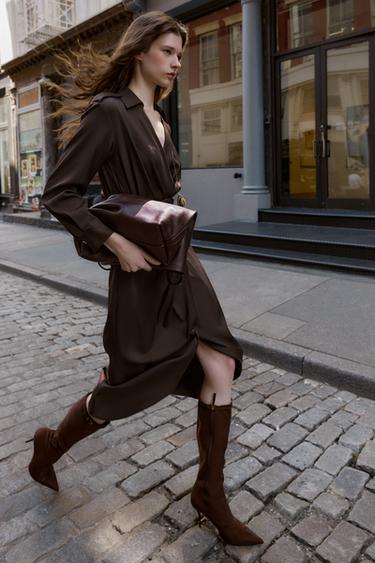 BELTED WRAP MIDI DRESS - Brown by Zara - Image 0