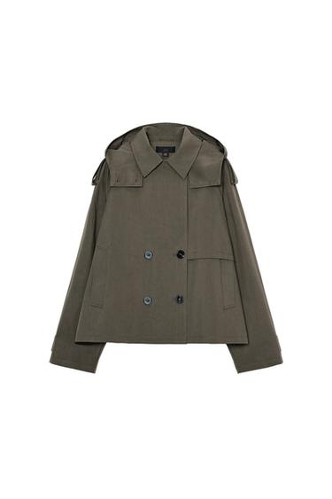 SHORT HOODED TRENCH COAT - dark khaki by Zara