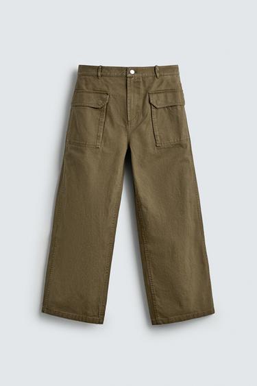 WIDE-LEG TROUSERS WITH TAB - Khaki by Zara