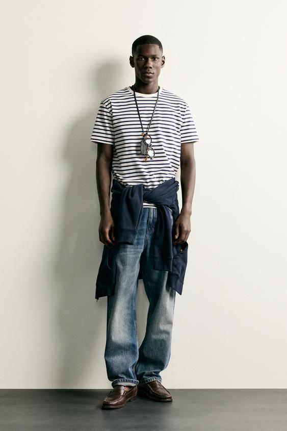 BASIC MEDIUM WEIGHT T-SHIRT /02 - White / Navy by Zara - Image 0