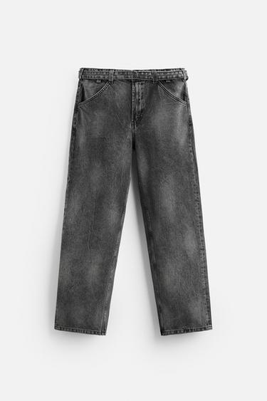 BELTED RELAXED FIT JEANS - Grey by Zara