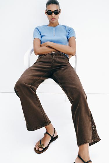 Z1975 LOOSE-FIT MID-WAIST JEANS WITH CROCHET - Brown by Zara
