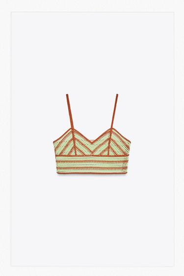 CROCHET CROP TOP - Light green by Zara