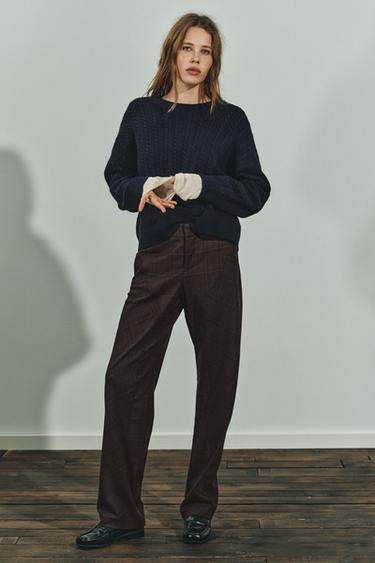 CHECK TROUSERS WITH SEAM DETAILS - Khaki by Zara