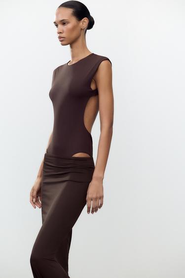 OPEN BACK POLYAMIDE BODYSUIT - Chocolate by Zara
