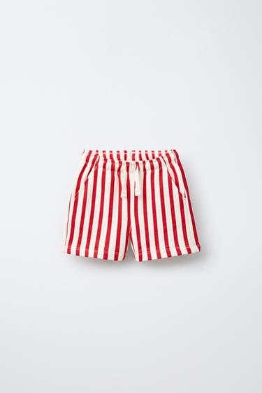 STRIPED PLUSH BERMUDA SHORTS - Red by Zara