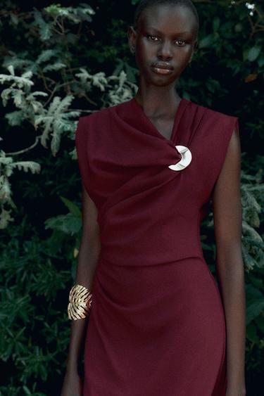 GOLD APPLIQUÉ MIDI DRESS - Raspberry by Zara