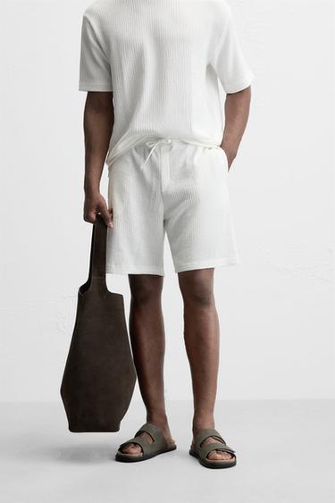 RELAXED FIT JACQUARD BERMUDA SHORTS - Oyster-white by Zara