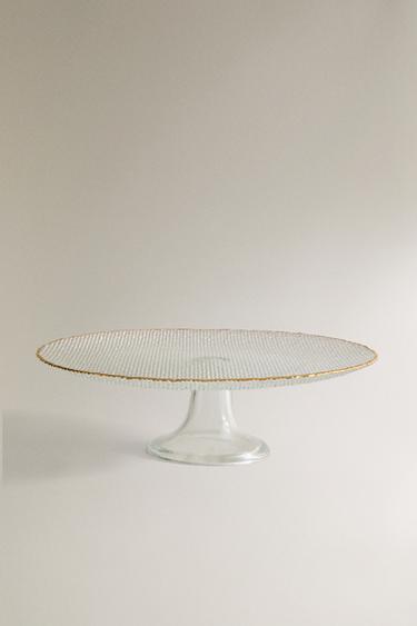 RAISED GLASS SERVING DISH WITH GOLD RIM - Gold by Zara - Image 0