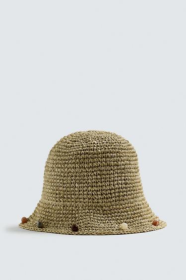 CROCHET BEADED HAT - camel by Zara