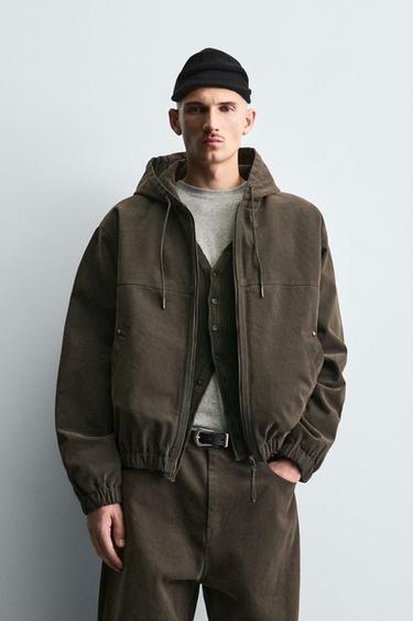 VELOUR HOODED PUFFER JACKET - Khaki by Zara