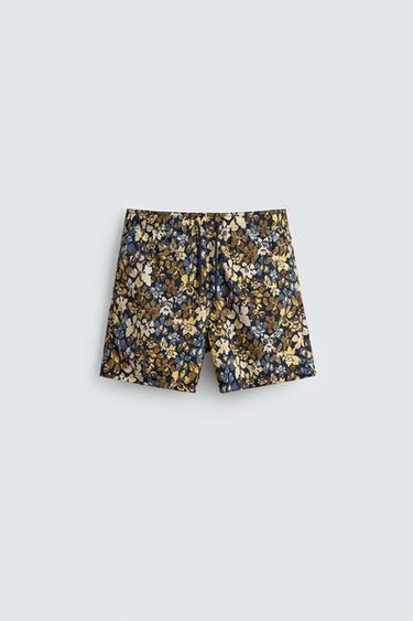 MID-LENGTH FLORAL PRINT SWIMMING TRUNKS - Brown by Zara