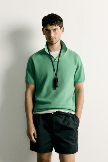 STRUCTURED REGULAR FIT KNIT POLO SHIRT - Green by Zara