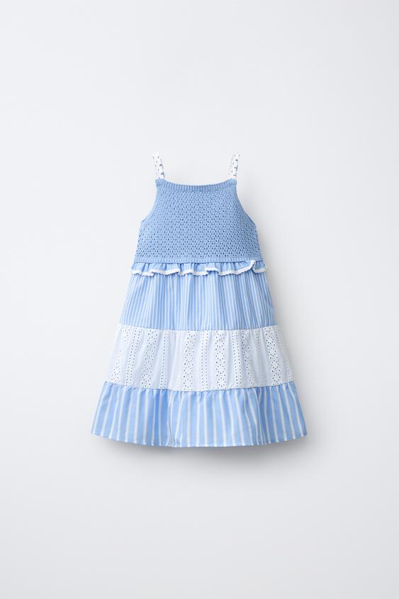 KNIT DRESS WITH STRIPES AND SWISS EMBROIDERY - Blue/White by Zara - Image 0
