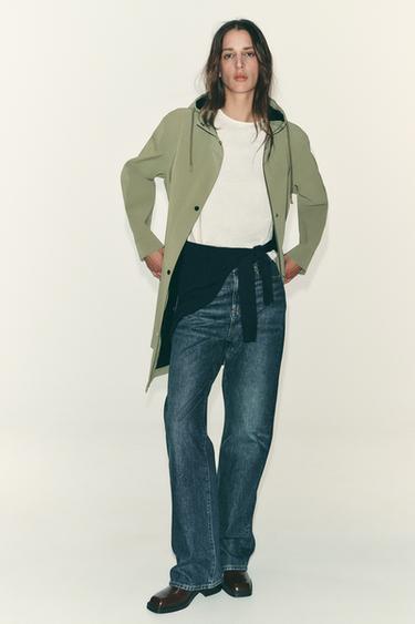 RUBBERISED HOODED RAINCOAT - Khaki by Zara