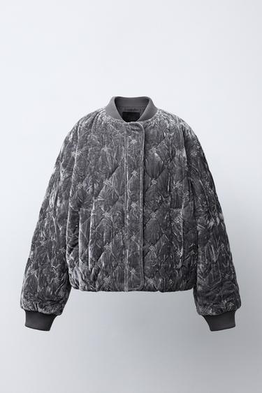 JEWEL VELVET BOMBER JACKET - Grey by Zara