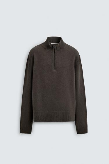 100% WOOL QUARTER-ZIP JUMPER - Anthracite grey by Zara