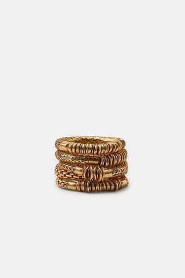 PACK OF 5 ELASTIC BRACELETS WITH METAL PIECES - Golden by Zara