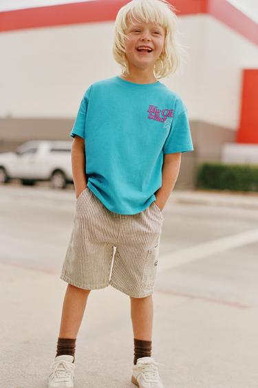 T-SHIRT WITH SLOGAN PRINT - Bluish by Zara
