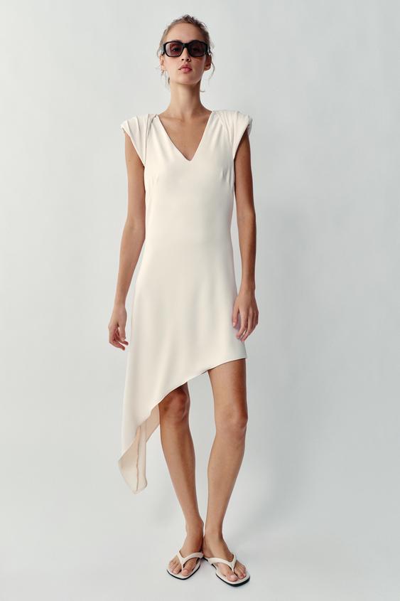 ASYMMETRIC SHORT DRESS WITH SHOULDER PADS - Ecru by Zara - Image 0