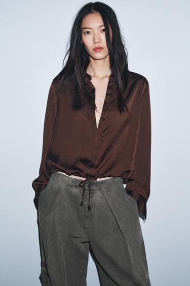SATIN SHIRT ZW COLLECTION - Brown by Zara