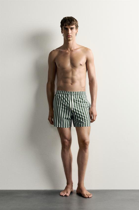 STRIPED MEDIUM-LENGTH SWIMMING TRUNKS - Bottle green by Zara - Image 0