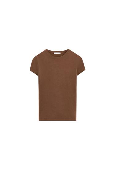 SLIM FIT SHORT SLEEVE T-SHIRT - Brown by Zara