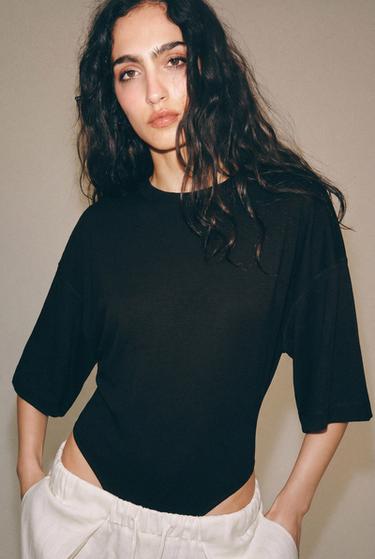 SHORT SLEEVE BODYSUIT - Black by Zara