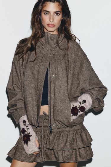 KNIT MITTENS WITH FLORAL EMBROIDERY - Sand by Zara