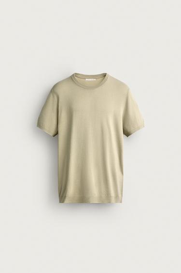 BASIC REGULAR FIT KNIT T-SHIRT - Light green by Zara
