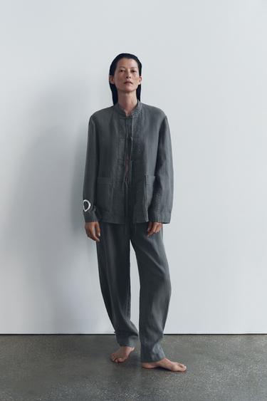LINEN JACKET WITH TIES ZW COLLECTION - Mid-grey by Zara - Image 0