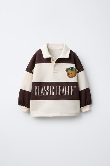 STRIPED POLO SHIRT WITH EMBROIDERED BEAR - Ecru / Brown by Zara