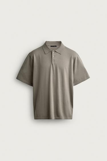 REGULAR FIT COTTON BLEND KNIT POLO SHIRT - washed green by Zara