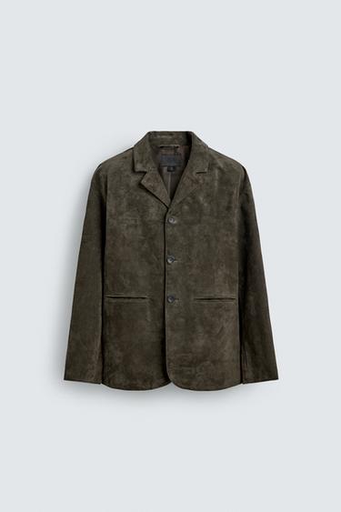 SUEDE LEATHER BLAZER - Khaki by Zara