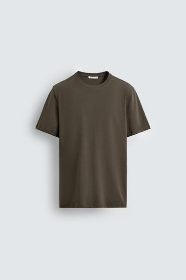 BASIC SLIM FIT T-SHIRT - Dark mink by Zara