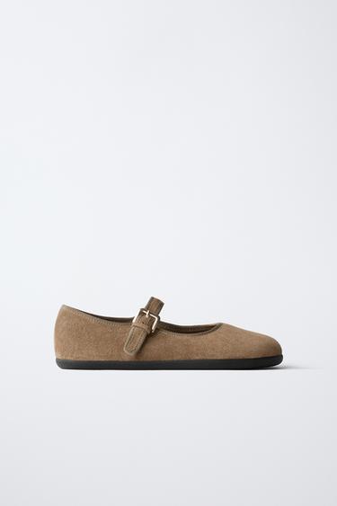 LEATHER BAREFOOT BALLERINAS - Brown by Zara - Image 0