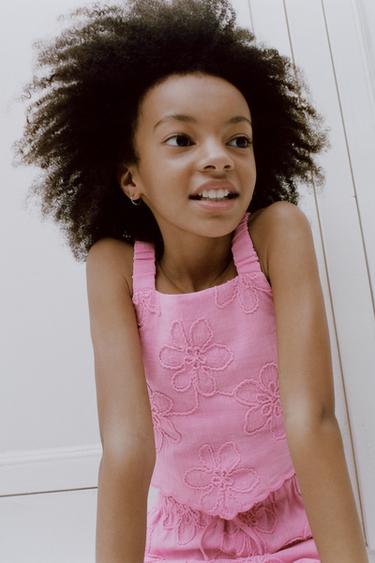 FLORAL EMBROIDERED TOP - Mid-pink by Zara
