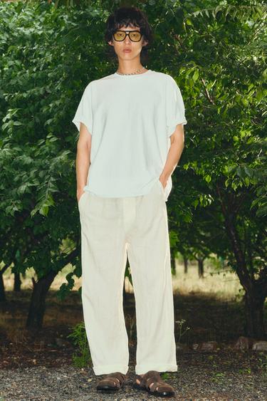 100% LINEN RELAXED FIT TROUSERS - Ecru by Zara