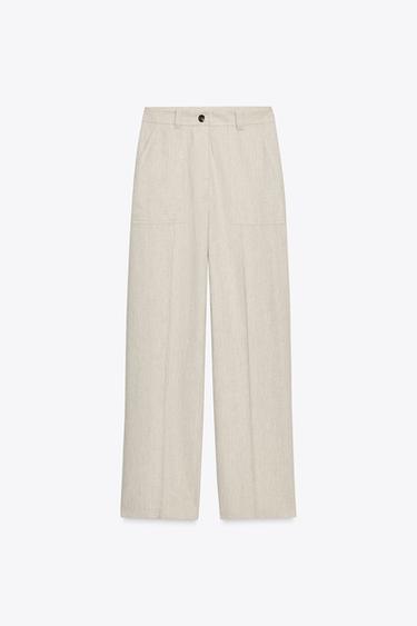 STRAIGHT FIT TOPSTITCHING TROUSERS - Sand by Zara
