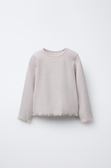 RIBBED T-SHIRT WITH HEART DETAIL - Ice by Zara