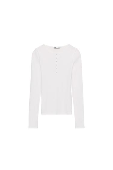 HENLEY NECK T-SHIRT - Oyster-white by Zara
