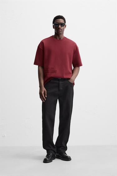 RAISED TEXT T-SHIRT - Burgundy by Zara - Image 0
