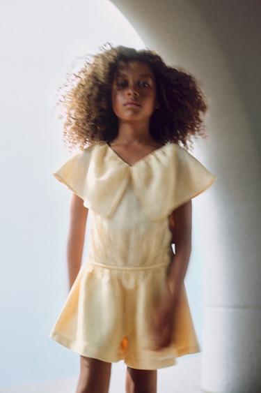 RUFFLED 100% LINEN PLAYSUIT - Light yellow by Zara