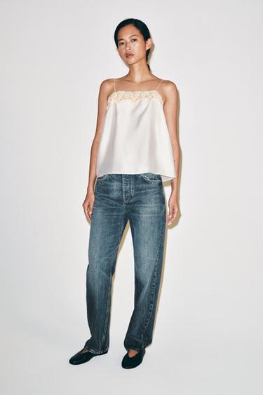 ZW COLLECTION LACE STRAP TOP - Ecru by Zara