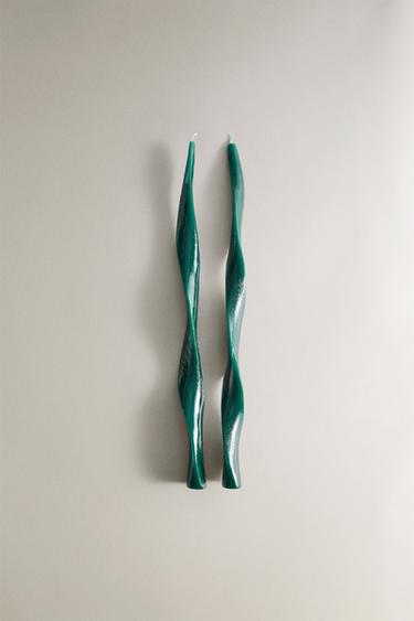 PACK OF SPIRAL CHRISTMAS CANDLES (PACK OF 2) - Green by Zara
